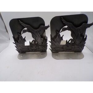 Vintage Duck Flying Nature Scene Metal Bookends Rustic Home‎ Decor
